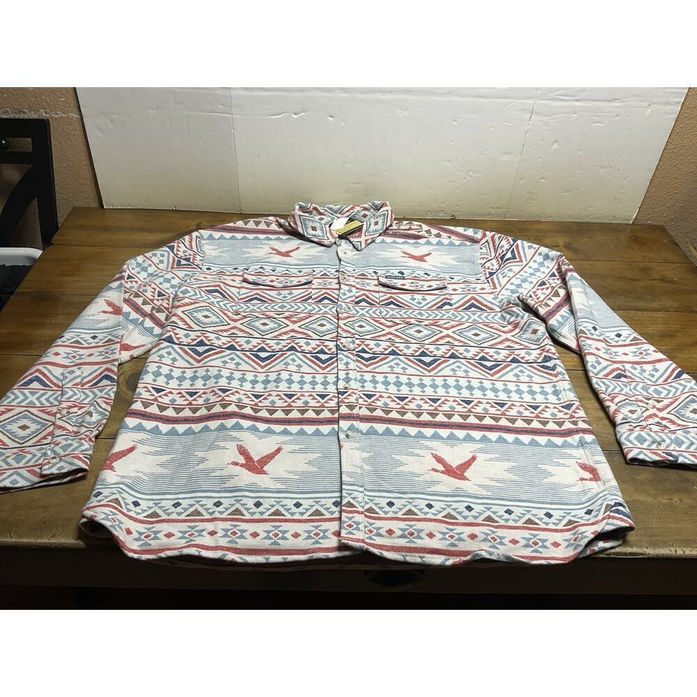 Burlebo Men's 2XL Heavyweight Flannel Shirt Flying Duck Aztec Button Up
